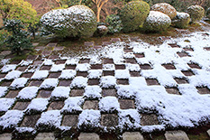 京都　雪景色　庭